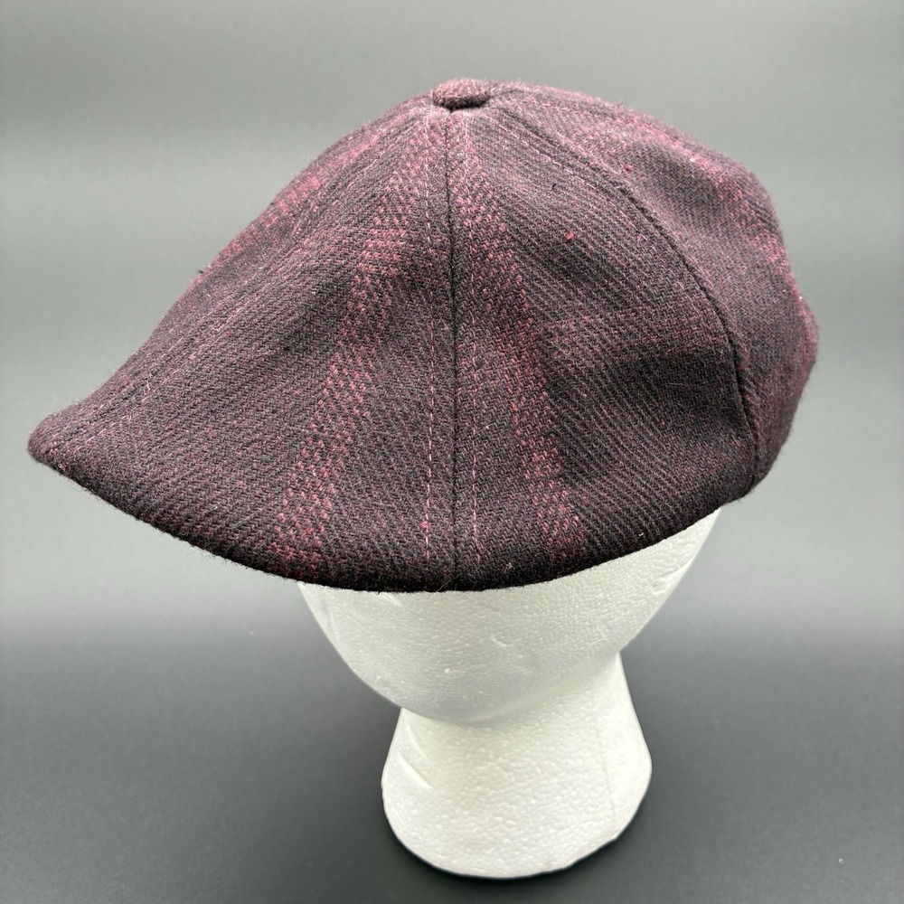 Boston Scally Co Blood Rose Peaky Cap Mens Small Burgundy Black Plaid Flat Hat